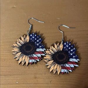 Sunflower American Flag Earrings